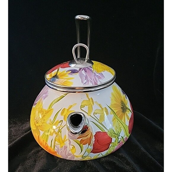 Pioneer Woman 2.3 Qt Enameled Steel Flower Garden Tea Pot Kettle Floral - Picture 2 of 9